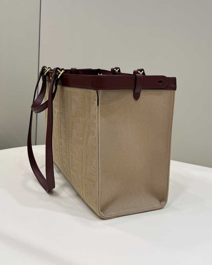 Fendi 8BH374 X-Tote Beige canvas bag with FF embroidery - Default Title - View 3