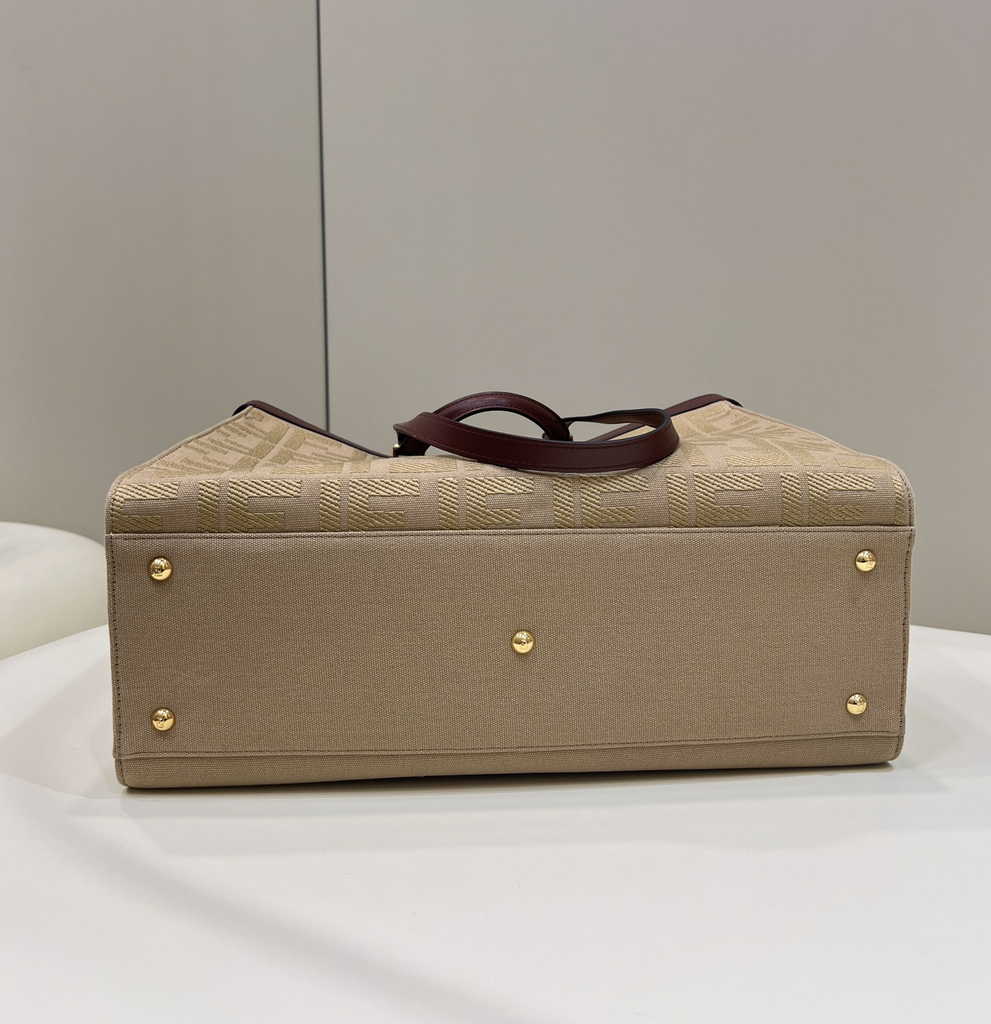 Fendi 8BH374 X-Tote Beige canvas bag with FF embroidery - Default Title - View 6