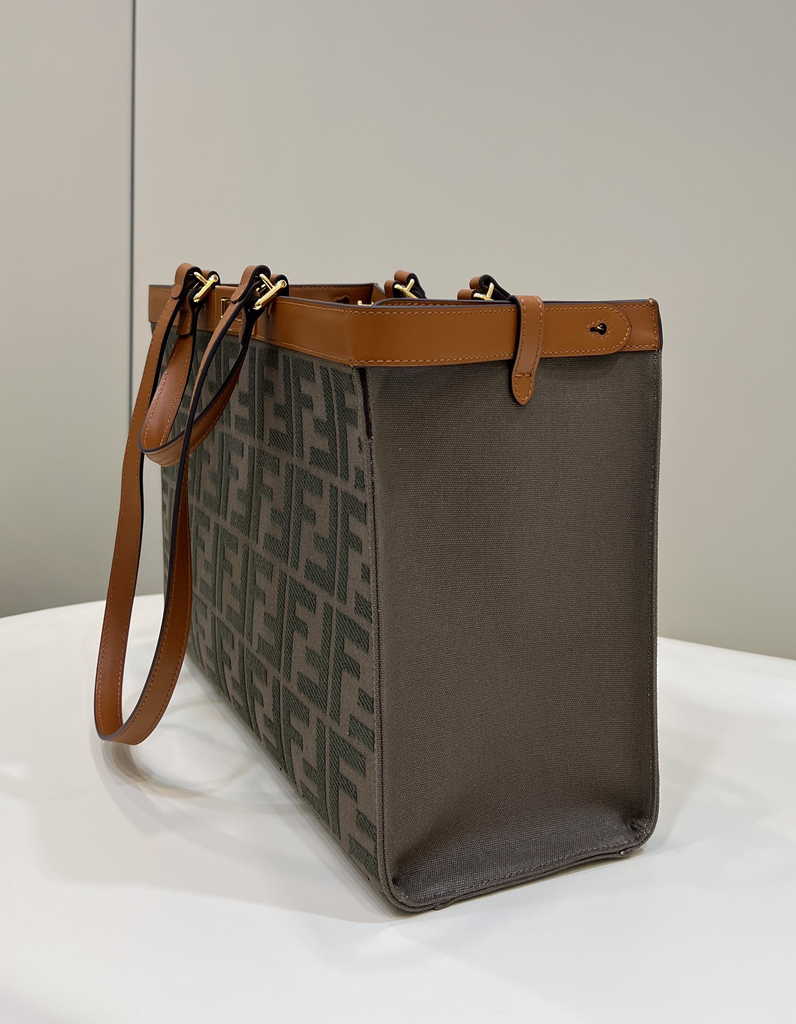 Fendi 8BH374 X-Tote Brown canvas shopper with FF embroidery - Default Title - View 3