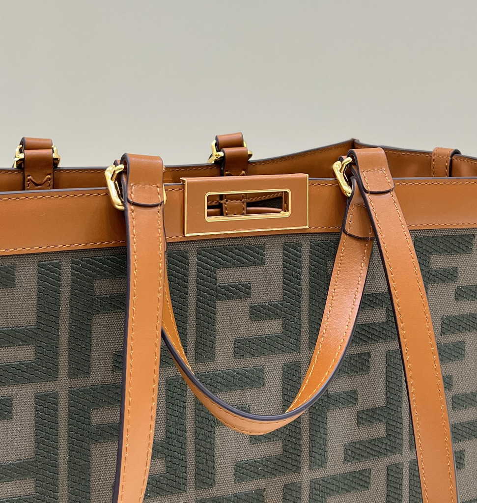 Fendi 8BH374 X-Tote Brown canvas shopper with FF embroidery - Default Title - View 5