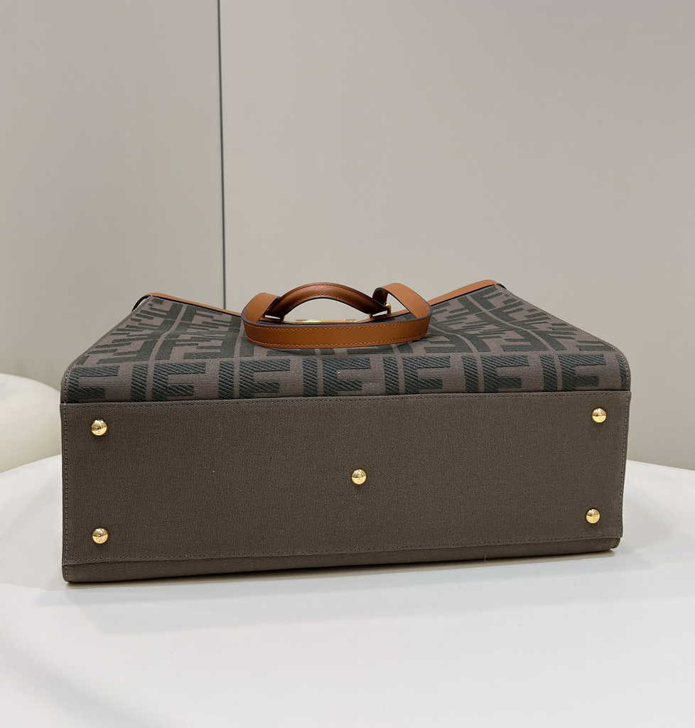 Fendi 8BH374 X-Tote Brown canvas shopper with FF embroidery - Default Title - View 6