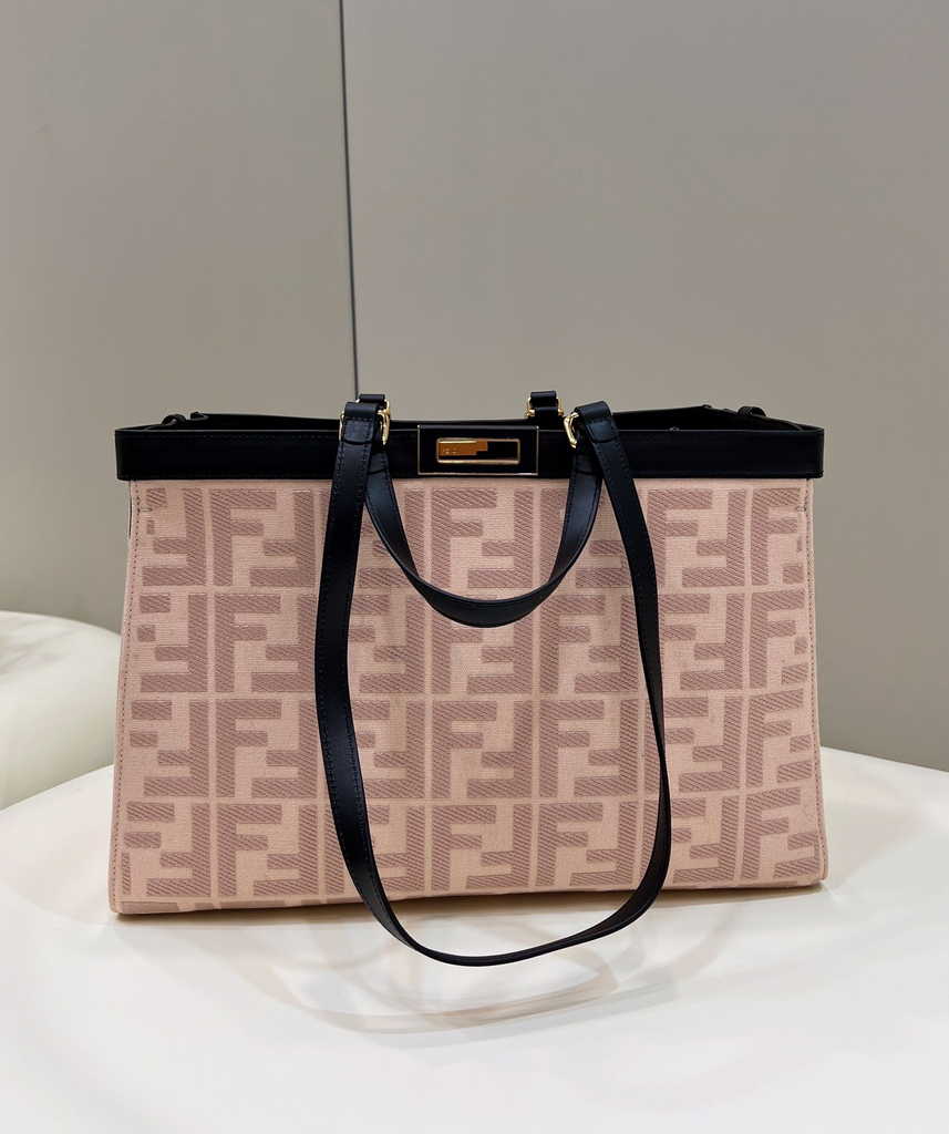Fendi 8BH374 X-Tote Pink canvas shopper with FF embroidery - Default Title - View 1