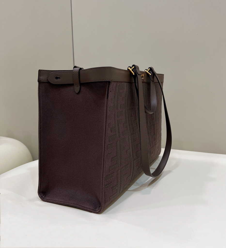 Fendi 8BH374 X-Tote Dark brown canvas shopper with FF embroidery - Default Title - View 3