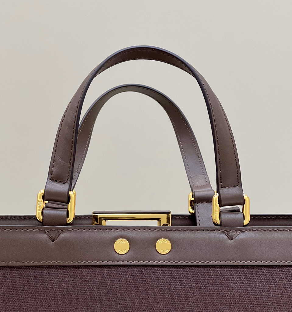 Fendi 8BH374 X-Tote Dark brown canvas shopper with FF embroidery - Default Title - View 8