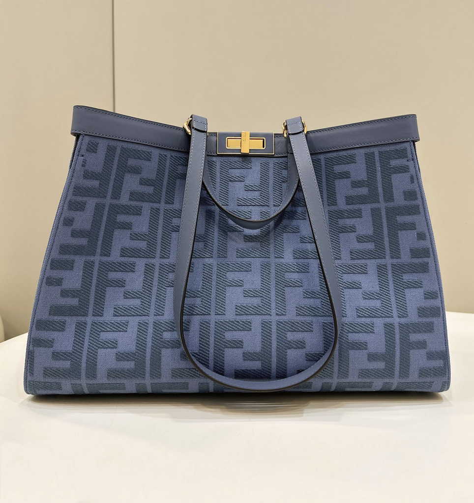 Fendi 8BH374 X-Tote Blue canvas shopper with FF embroidery - Default Title - View 3