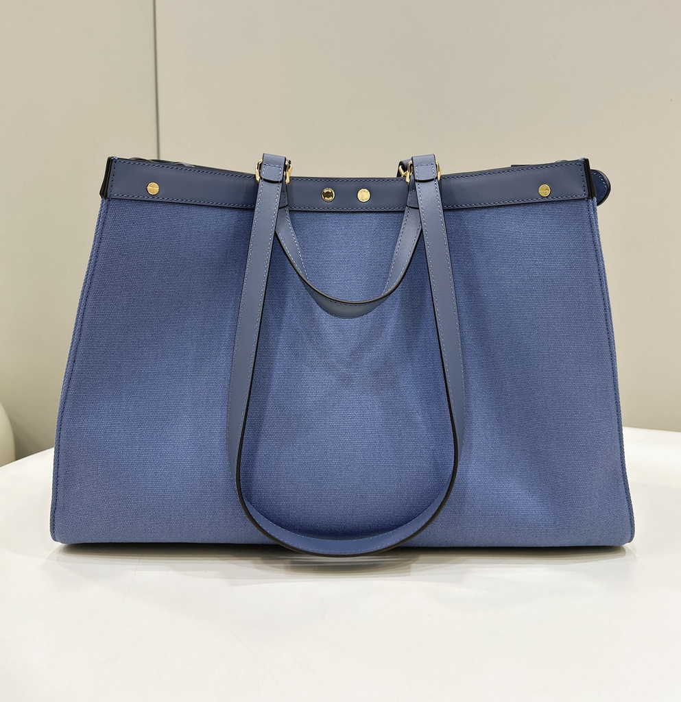 Fendi 8BH374 X-Tote Blue canvas shopper with FF embroidery - Default Title - View 4