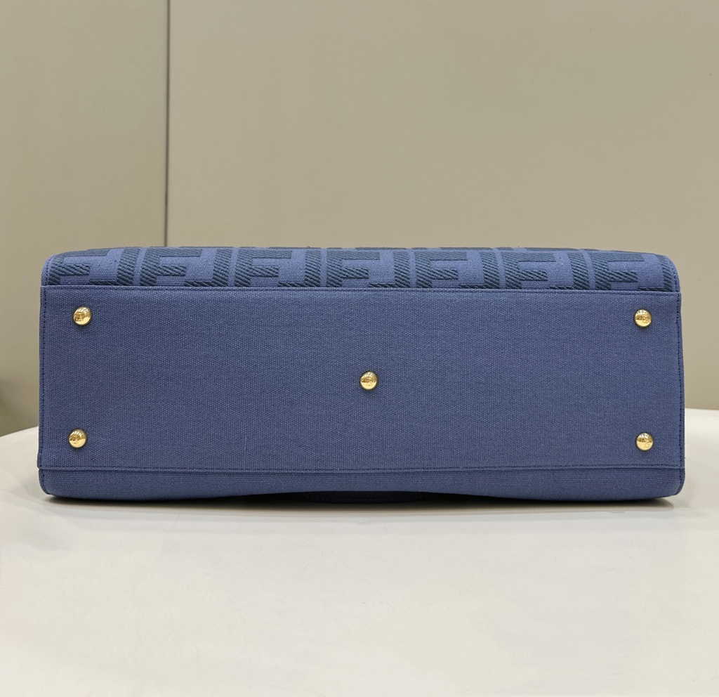 Fendi 8BH374 X-Tote Blue canvas shopper with FF embroidery - Default Title - View 5