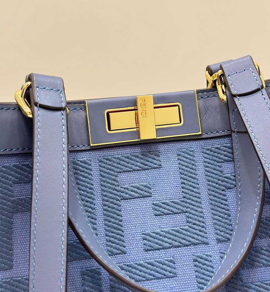 Fendi 8BH374 X-Tote Blue canvas shopper with FF embroidery - Default Title - View 6