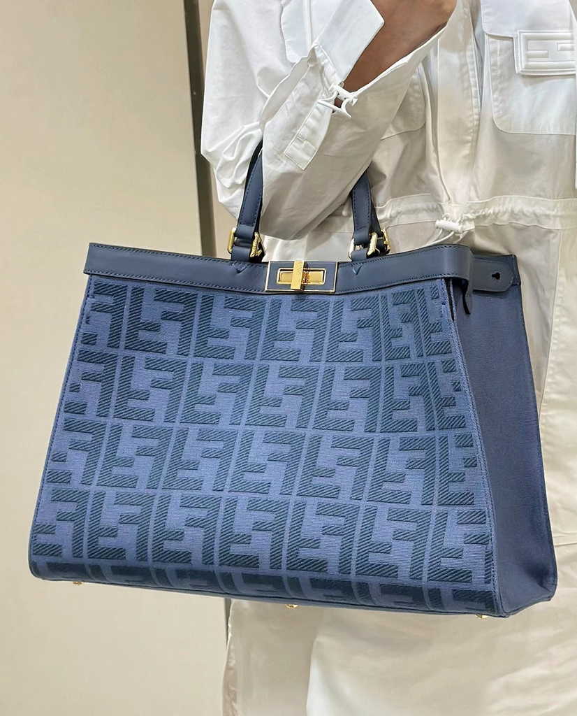 Fendi 8BH374 X-Tote Blue canvas shopper with FF embroidery - Default Title - View 1