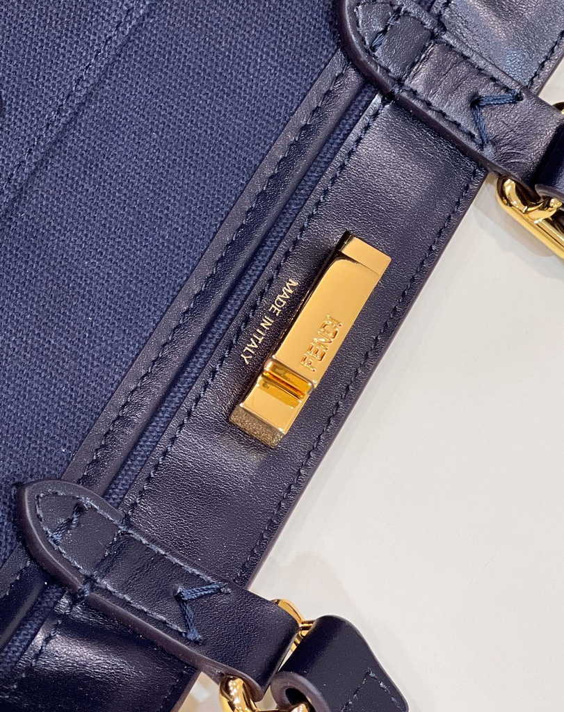 Fendi 8BH374 X-Tote Navy Blue canvas shopper with FF embroidery - Default Title - View 6