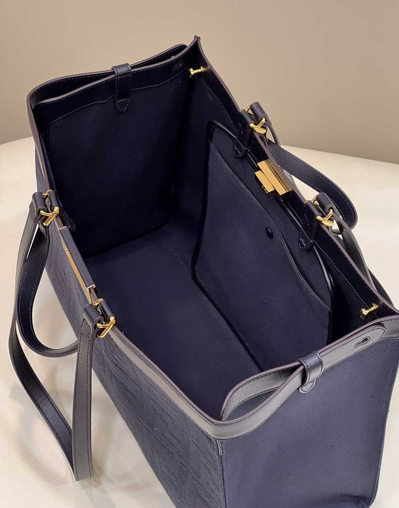 Fendi 8BH374 X-Tote Navy Blue canvas shopper with FF embroidery - Default Title - View 9