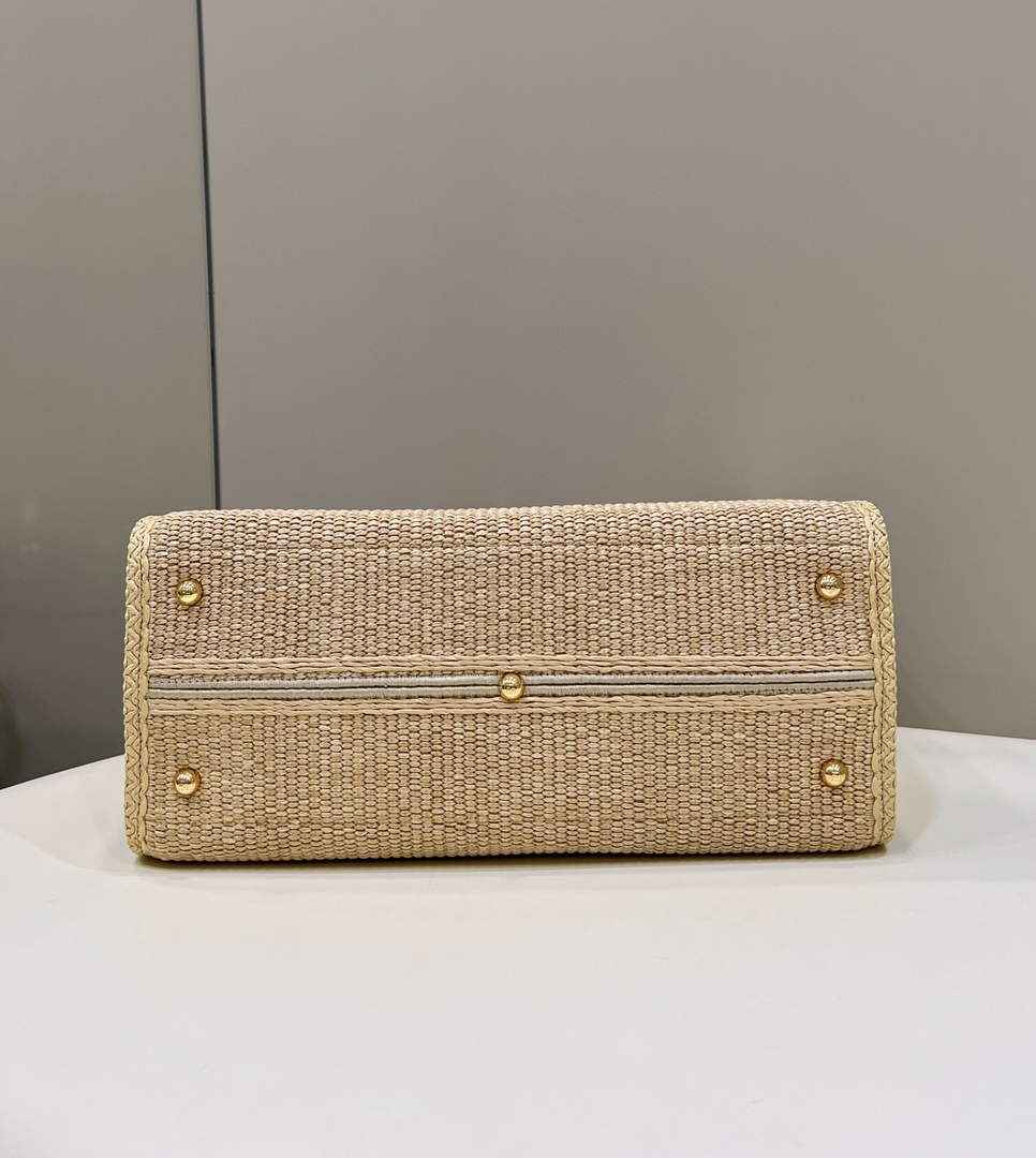 Fendi 8BH386 Sunshine Medium Beige and black straw shopper - Default Title - View 4