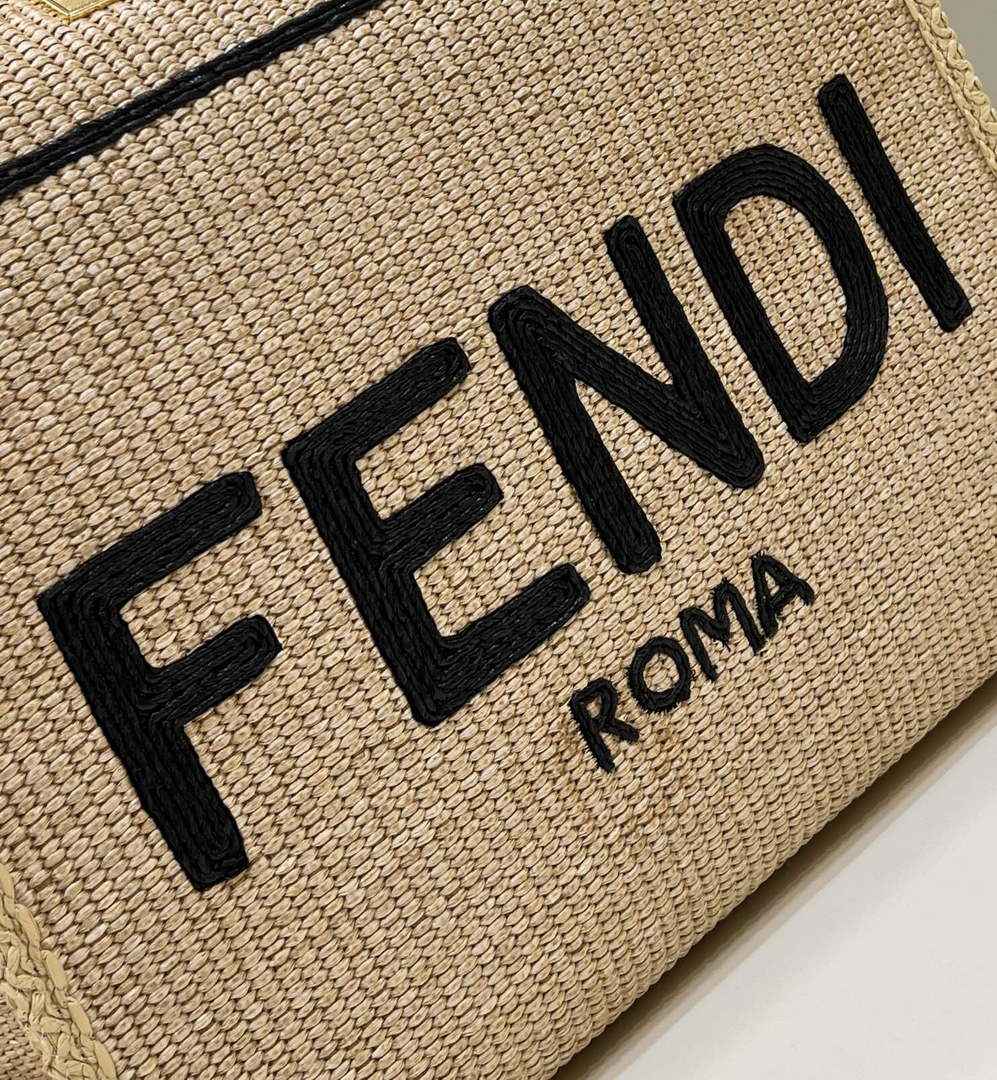 Fendi 8BH386 Sunshine Medium Beige and black straw shopper - Default Title - View 5