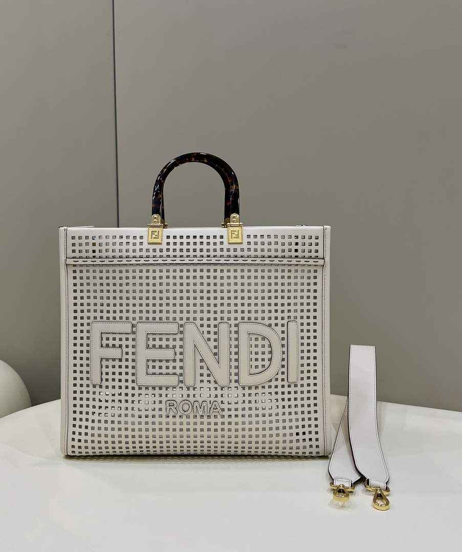 Fendi 8BH386 Sunshine Medium Two-toned perforated leather shopper - Default Title - View 1