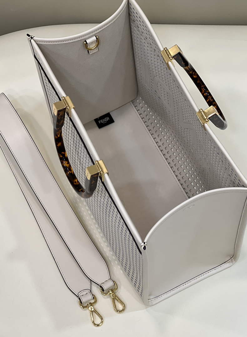Fendi 8BH386 Sunshine Medium Two-toned perforated leather shopper - Default Title - View 8