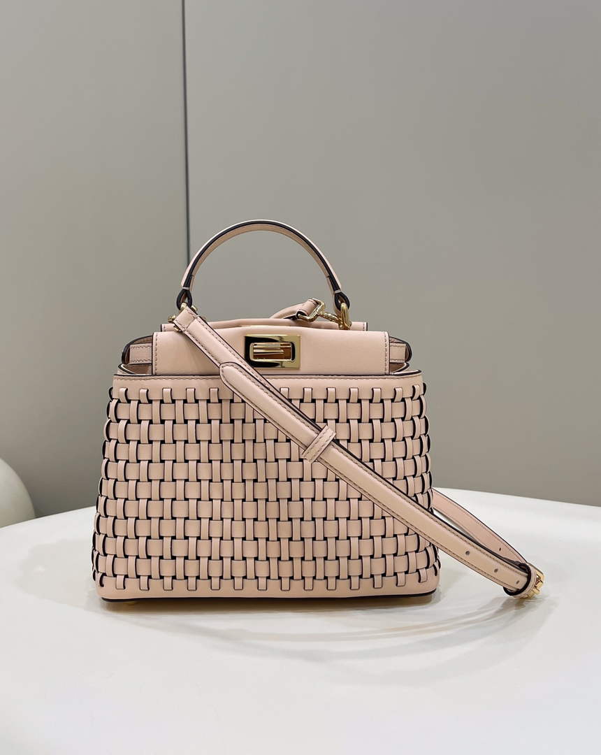 Fendi 8BN244 Peekaboo Mini Mint Pink leather interlace bag - 18 cm × 11 cm × 23 cm / Pink - View 1