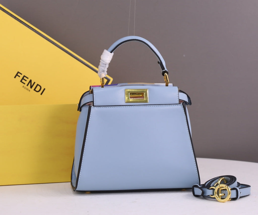 Fendi 8BN244 Peekaboo Mini Selleria Bag Blue - 18 cm × 11 cm × 23 cm / Blue - View 4