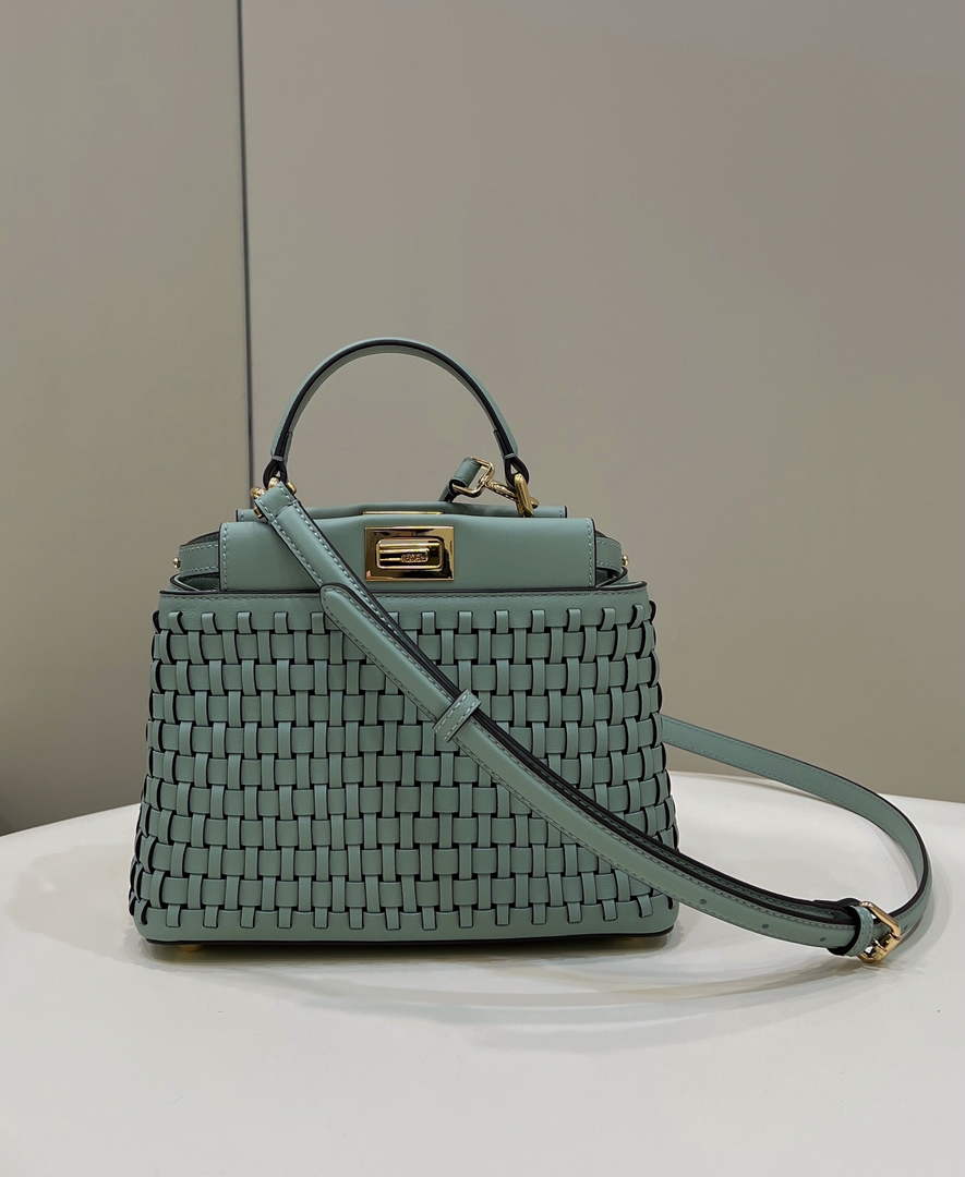 Fendi 8BN244 Peekaboo Mini Mint green leather interlace bag - 18 cm × 11 cm × 23 cm / Green - View 1