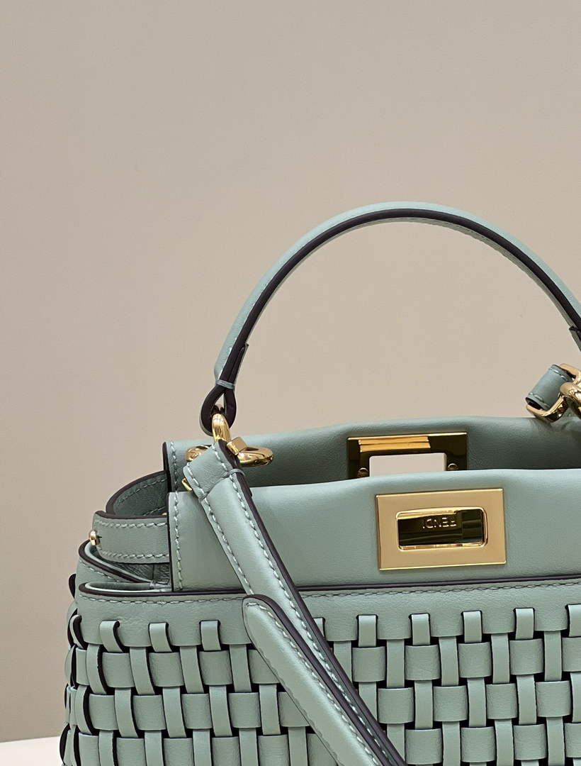 Fendi 8BN244 Peekaboo Mini Mint green leather interlace bag - 18 cm × 11 cm × 23 cm / Green - View 2