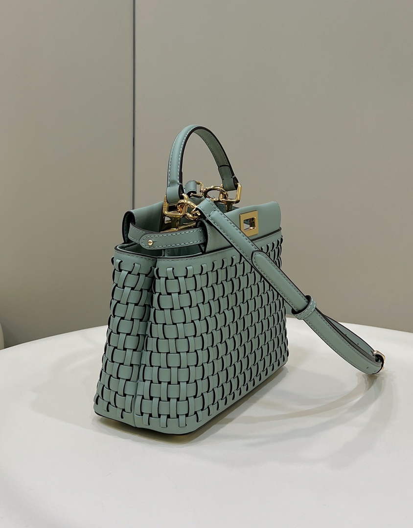Fendi 8BN244 Peekaboo Mini Mint green leather interlace bag - 18 cm × 11 cm × 23 cm / Green - View 3