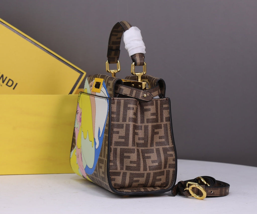 Fendi 8BN244 Peekaboo Mini Selleria Bag Brown - 18 cm × 11 cm × 23 cm / Brown - View 3
