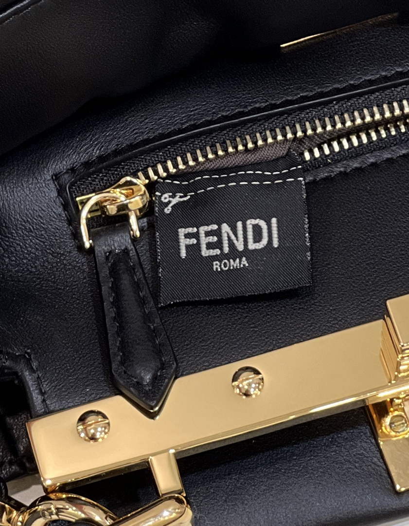 Fendi 8BN244 Peekaboo Mini Mint black leather interlace bag - 18 cm × 11 cm × 23 cm / black - View 7