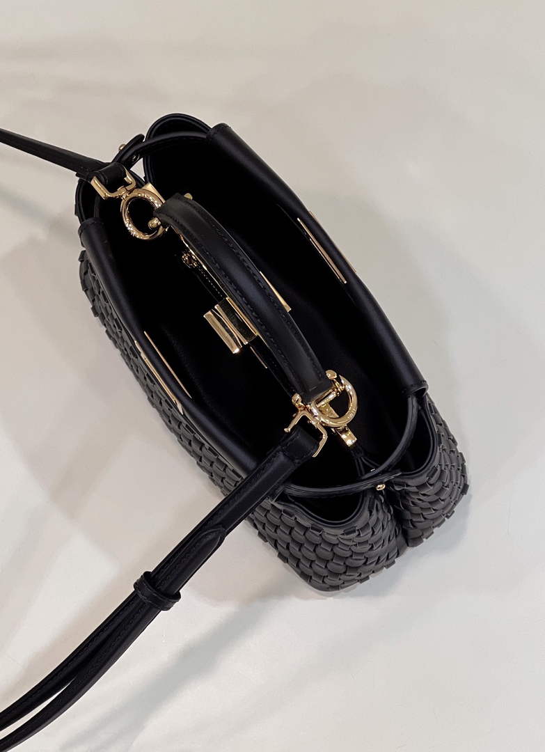 Fendi 8BN244 Peekaboo Mini Mint black leather interlace bag - 18 cm × 11 cm × 23 cm / black - View 9