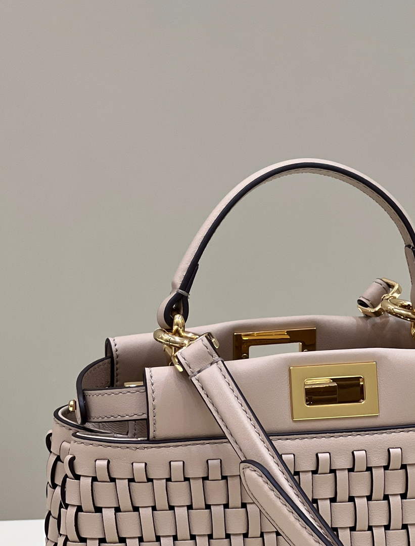 Fendi 8BN244 Peekaboo Mini Mint light pink leather interlace bag - 18 cm × 11 cm × 23 cm / light pink - View 3