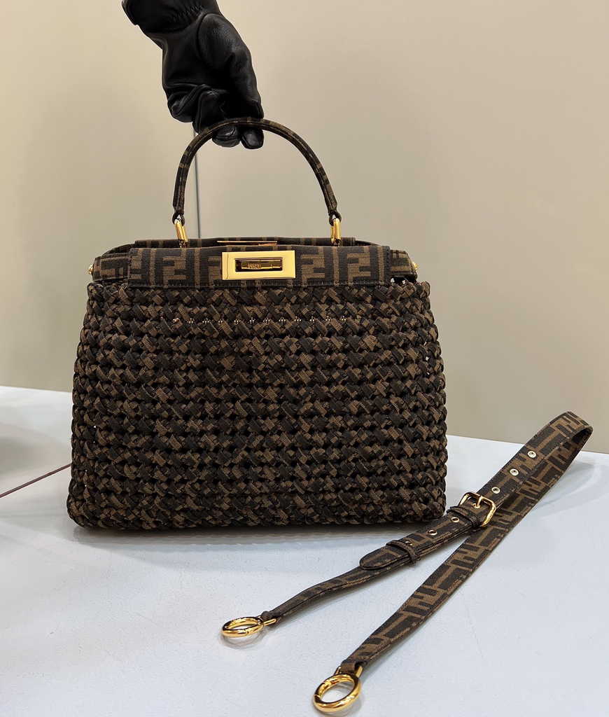 Fendi 8BN321 Peekaboo ISeeU Medium Bag Brown woven straw bag - Default Title - View 2