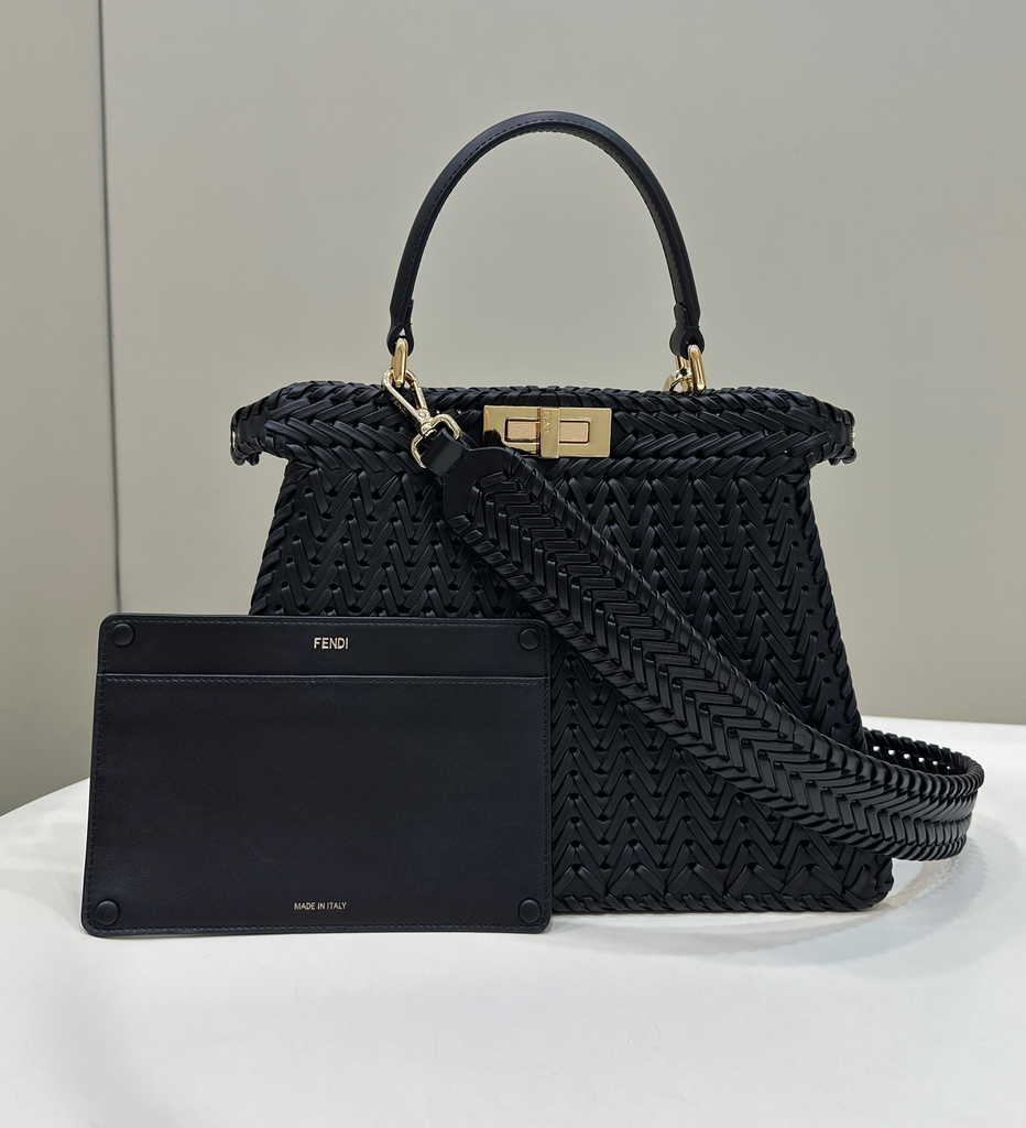 Fendi 8BN321 Peekaboo ISeeU Petite Middle Bag Black Camellia leather - Default Title - View 1