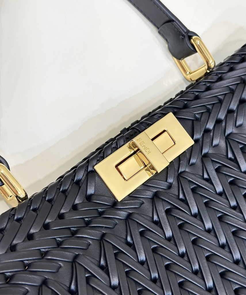 Fendi 8BN321 Peekaboo ISeeU Petite Middle Bag Black Camellia leather - Default Title - View 5