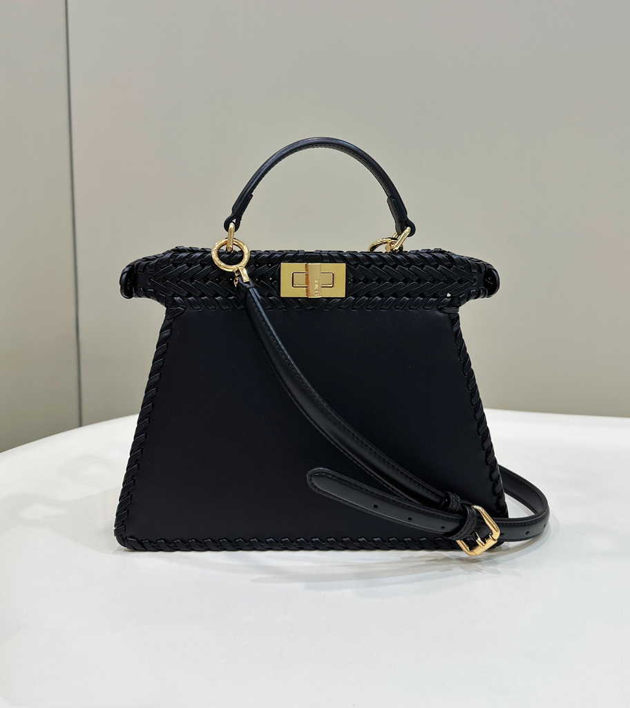 Fendi 8BN327 Peekaboo ISeeU Petite Small Bag Black Camellia leather - Default Title - View 2