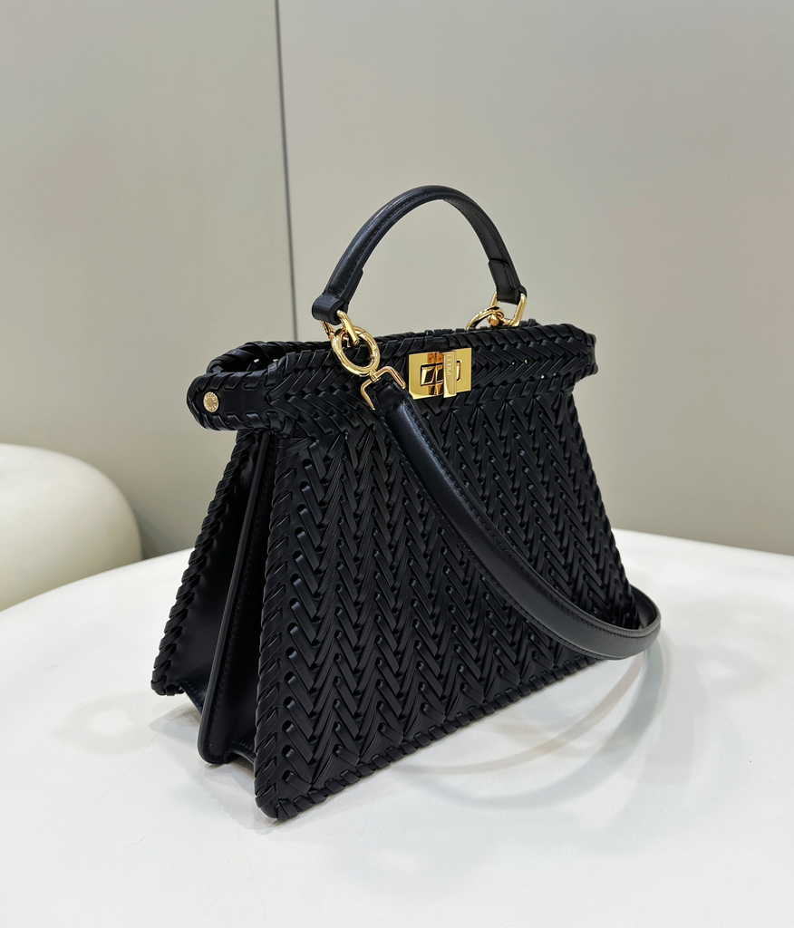 Fendi 8BN327 Peekaboo ISeeU Petite Small Bag Black Camellia leather - Default Title - View 3