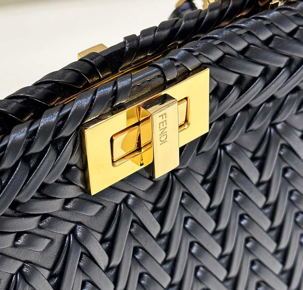 Fendi 8BN327 Peekaboo ISeeU Petite Small Bag Black Camellia leather - Default Title - View 5