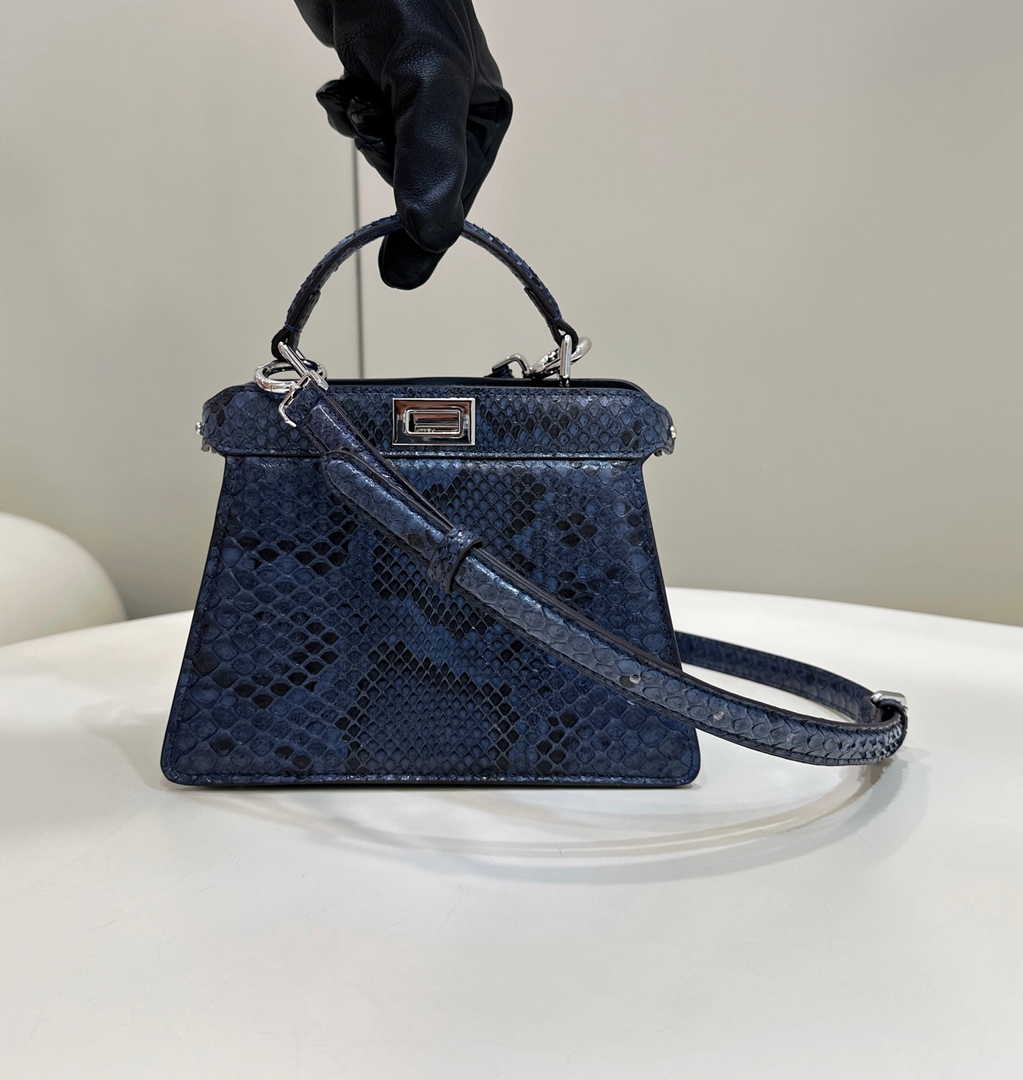 Fendi 8BN335 Peekaboo ISeeU Petite Padded Snake Leather Bag blue - Default Title - View 1