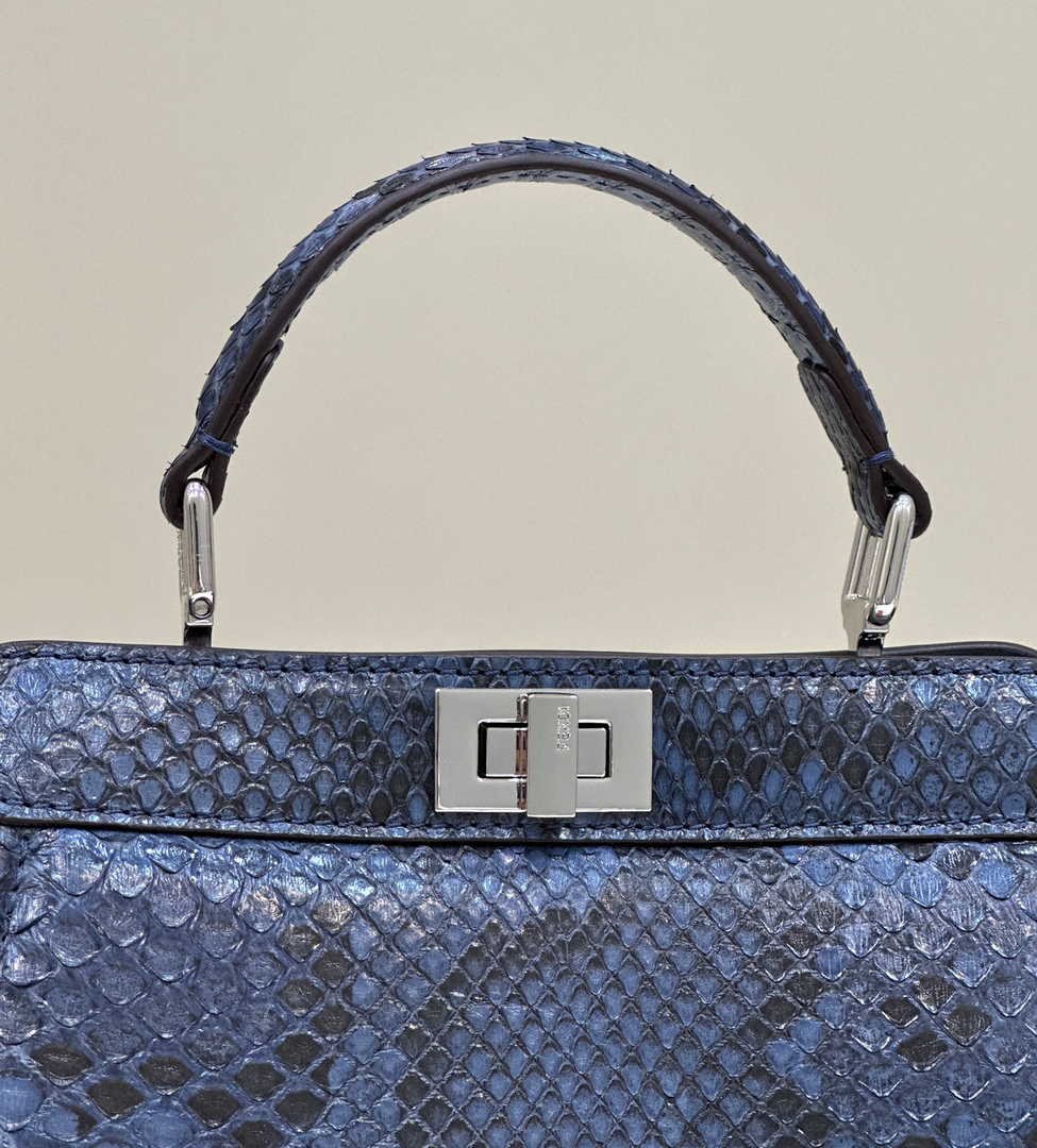 Fendi 8BN335 Peekaboo ISeeU Petite Padded Snake Leather Bag blue - Default Title - View 5