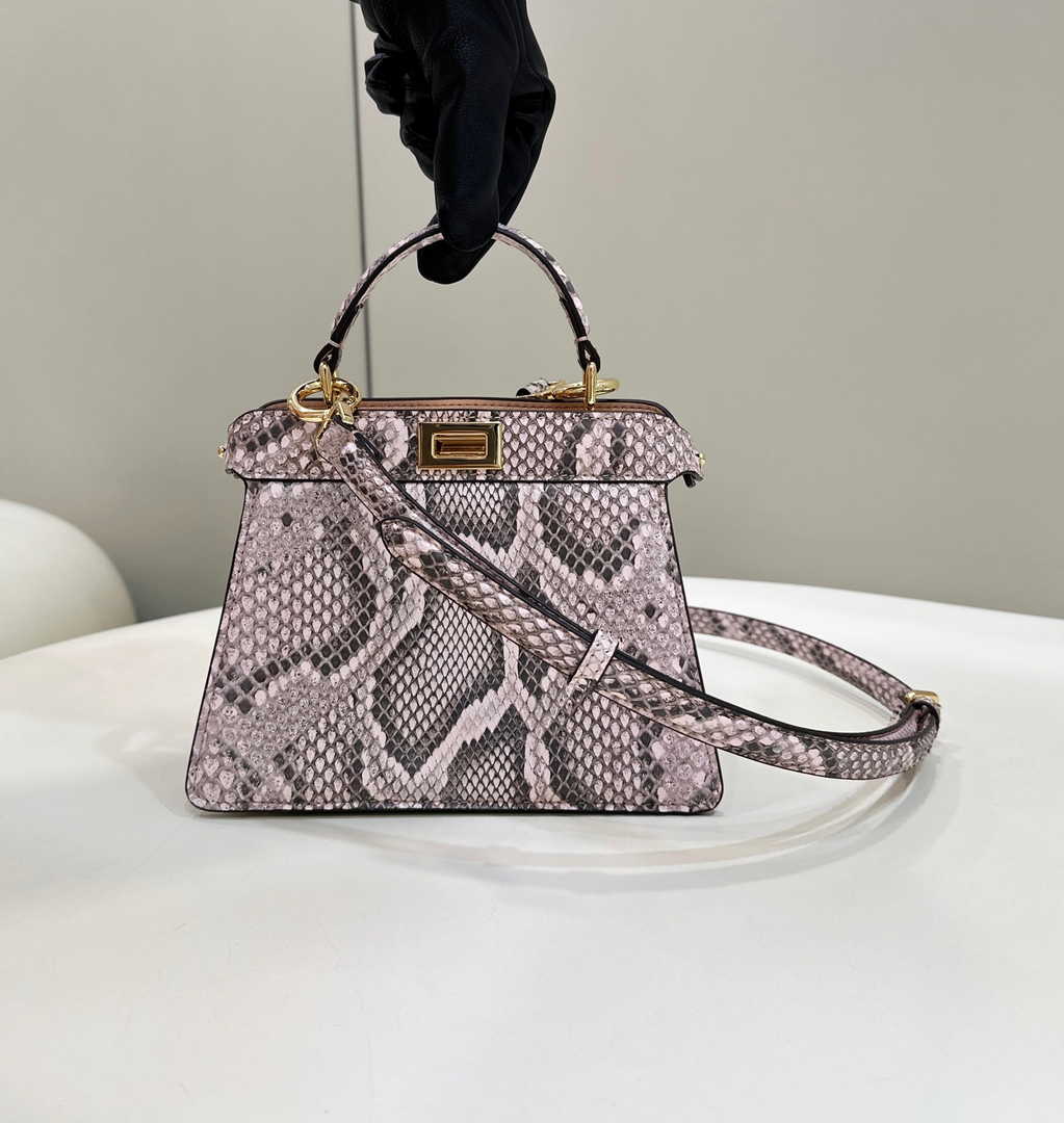 Fendi 8BN335 Peekaboo ISeeU Petite Padded Snake Leather Bag pink - Default Title - View 1