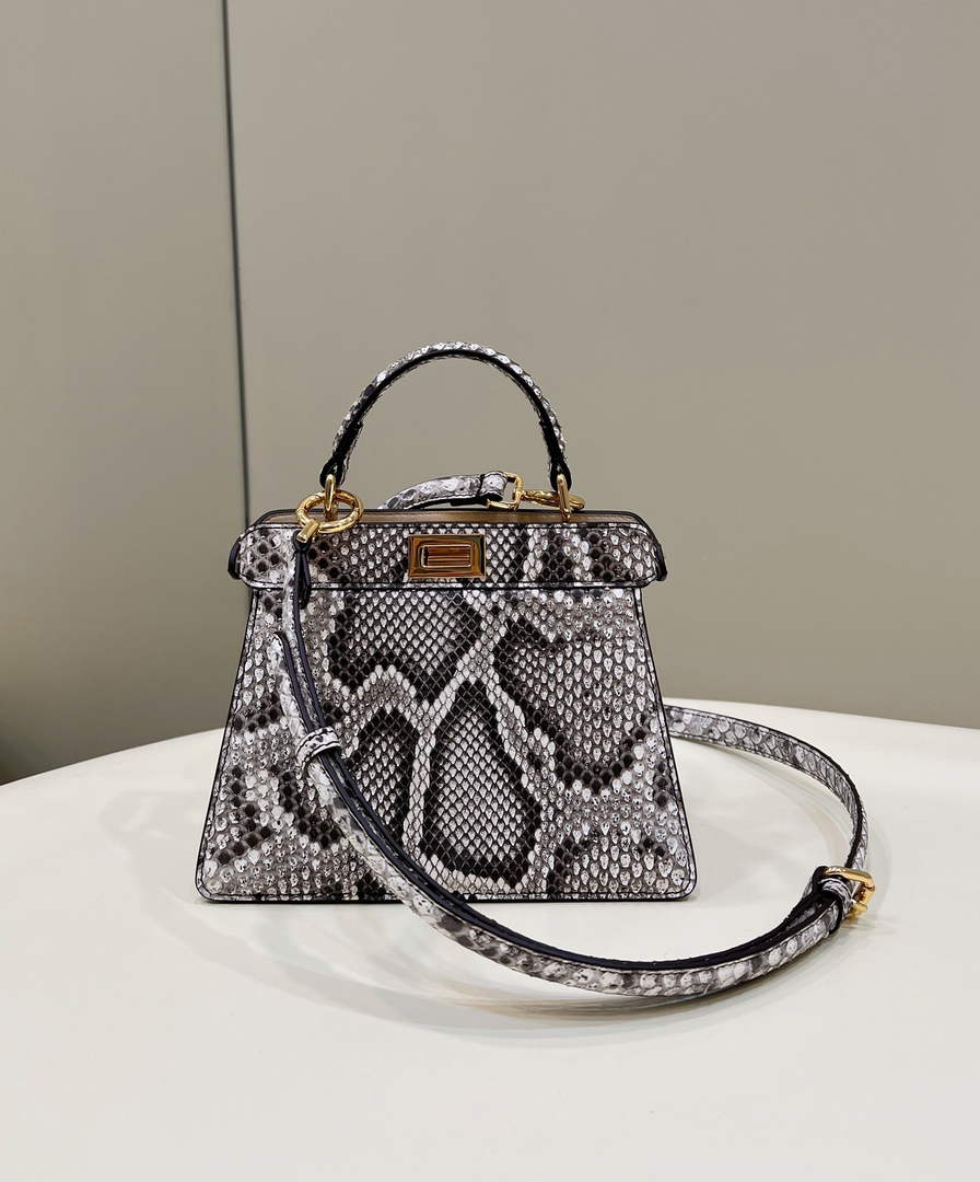 Fendi 8BN335 Peekaboo ISeeU Petite Padded Snake Leather Bag gray - Default Title - View 1