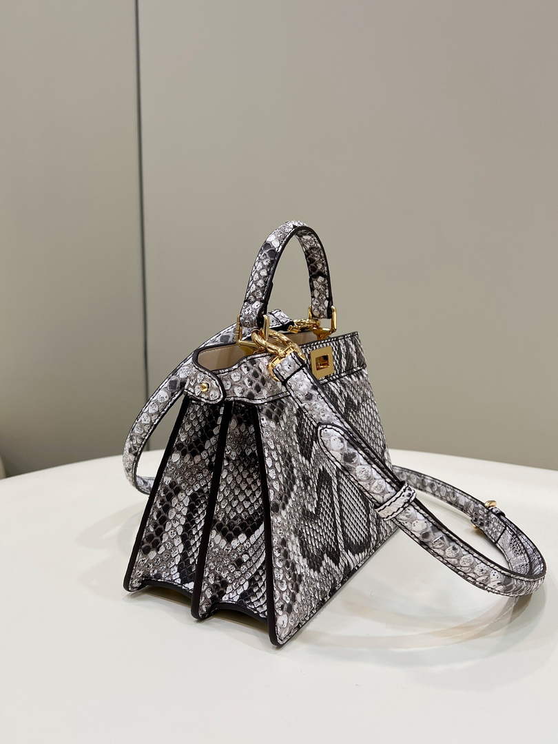 Fendi 8BN335 Peekaboo ISeeU Petite Padded Snake Leather Bag gray - Default Title - View 2