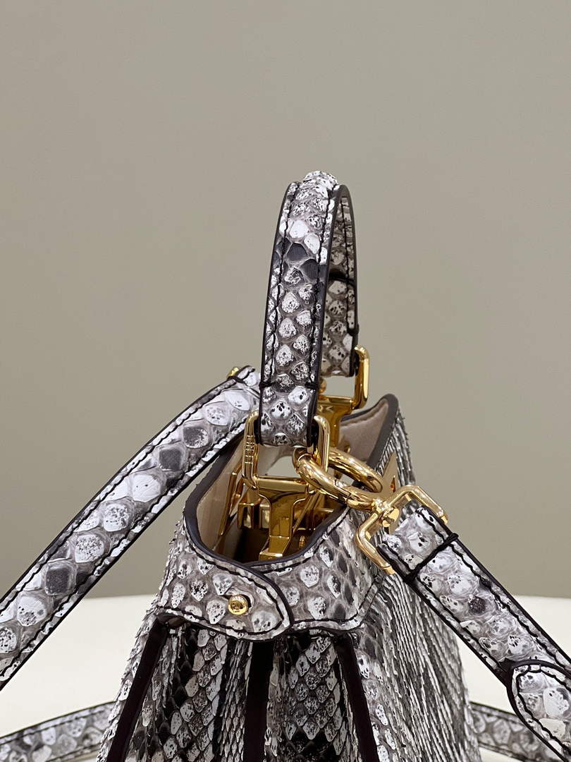 Fendi 8BN335 Peekaboo ISeeU Petite Padded Snake Leather Bag gray - Default Title - View 3