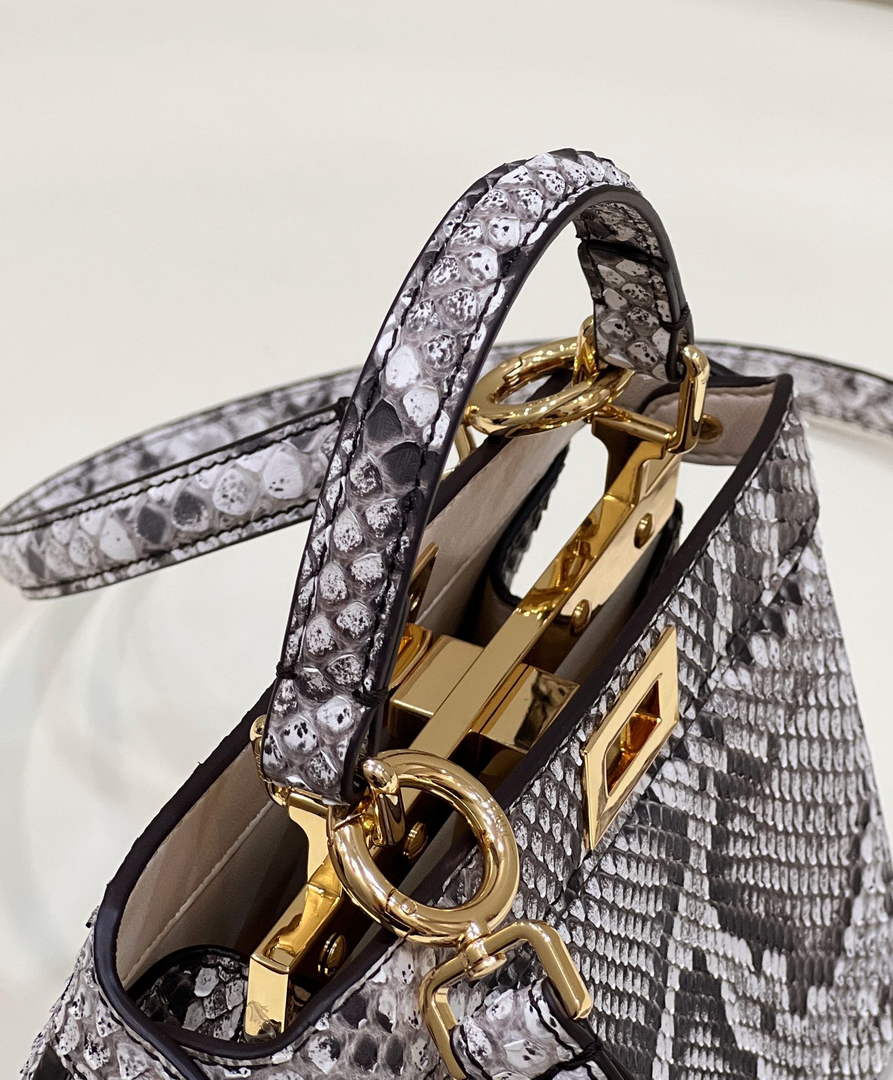 Fendi 8BN335 Peekaboo ISeeU Petite Padded Snake Leather Bag gray - Default Title - View 5