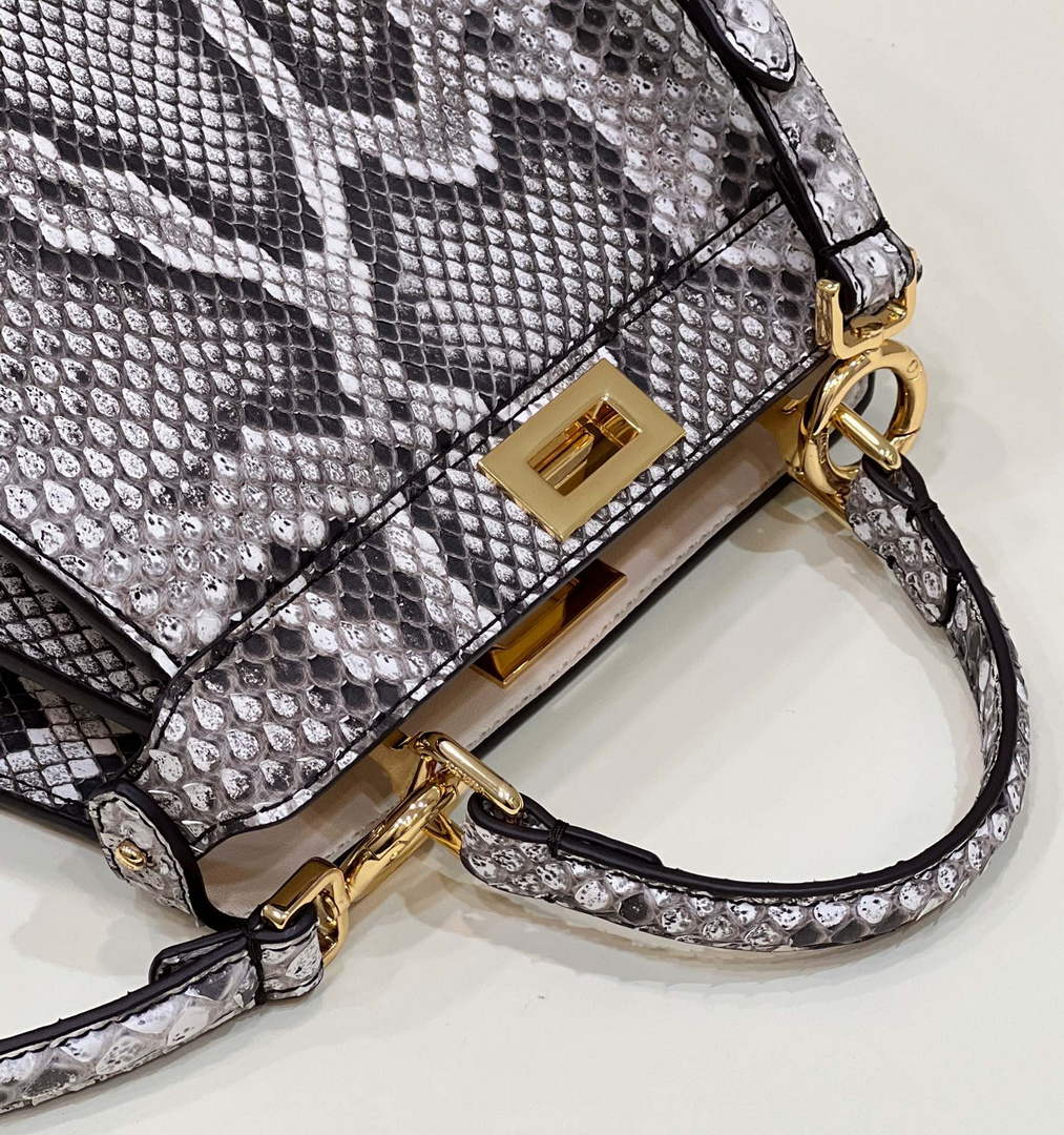 Fendi 8BN335 Peekaboo ISeeU Petite Padded Snake Leather Bag gray - Default Title - View 6