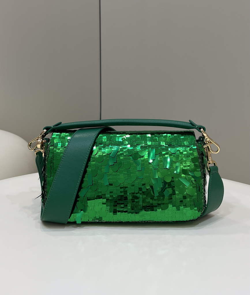 Fendi 8BR600 Baguette Acid green sequin and leather bag - Default Title - View 4