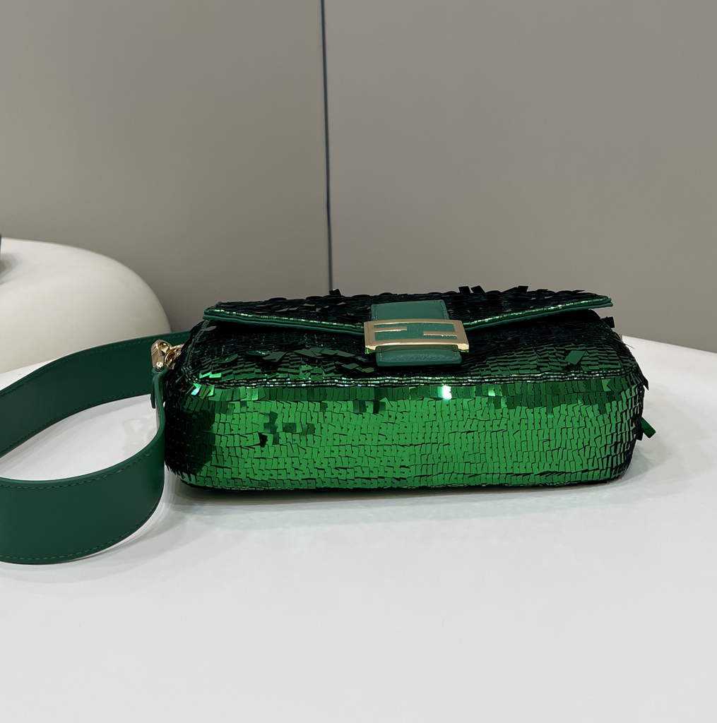 Fendi 8BR600 Baguette Acid green sequin and leather bag - Default Title - View 5