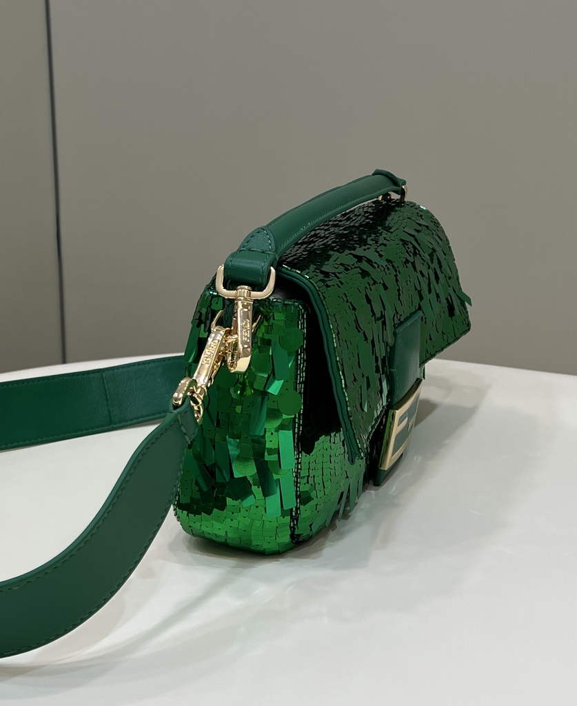 Fendi 8BR600 Baguette Acid green sequin and leather bag - Default Title - View 6