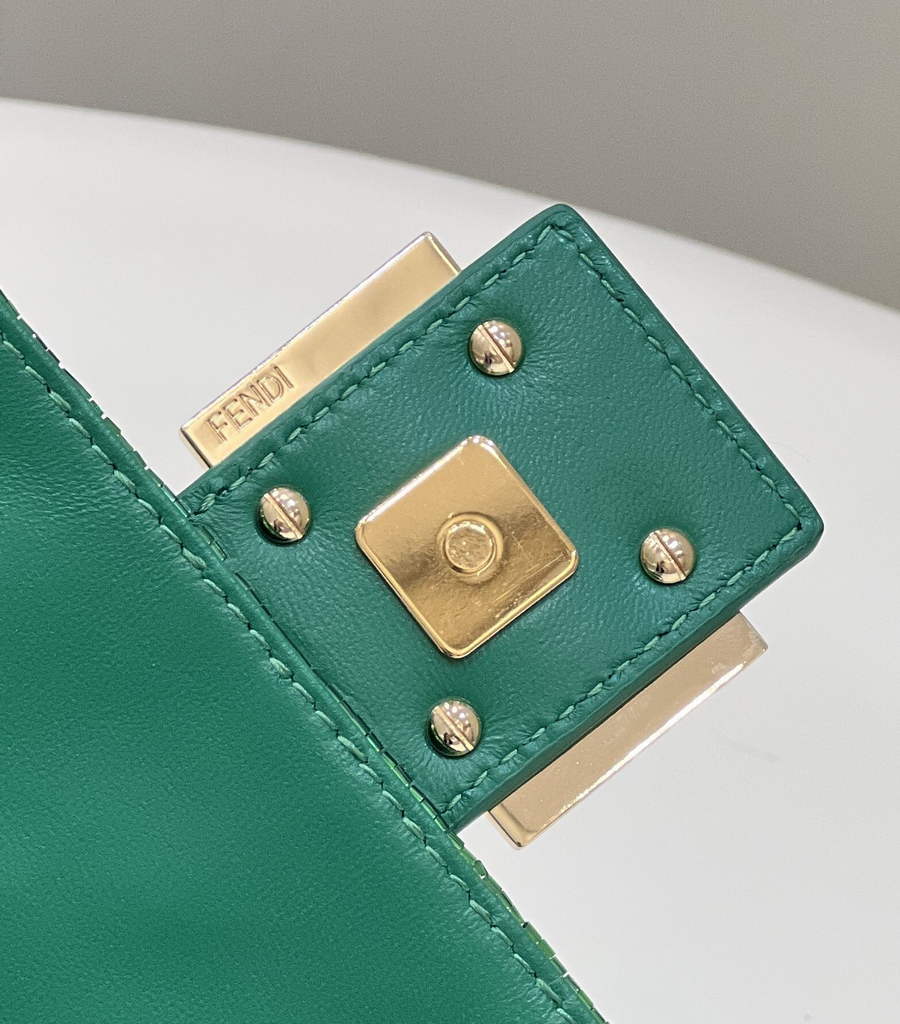 Fendi 8BR600 Baguette Acid green sequin and leather bag - Default Title - View 8