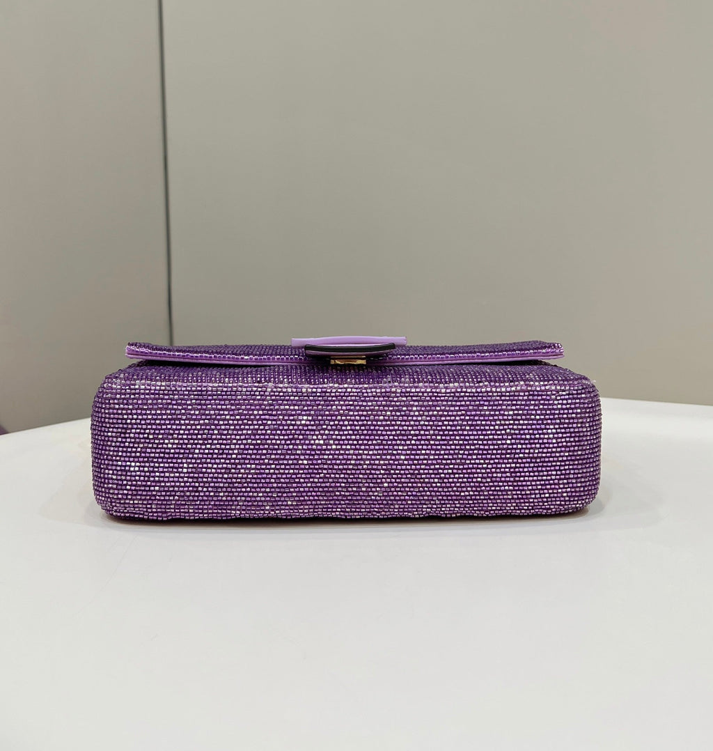Fendi Baguette Bag 8BR600 Purple Beaded bag with two-tone FF motif - Default Title - View 4