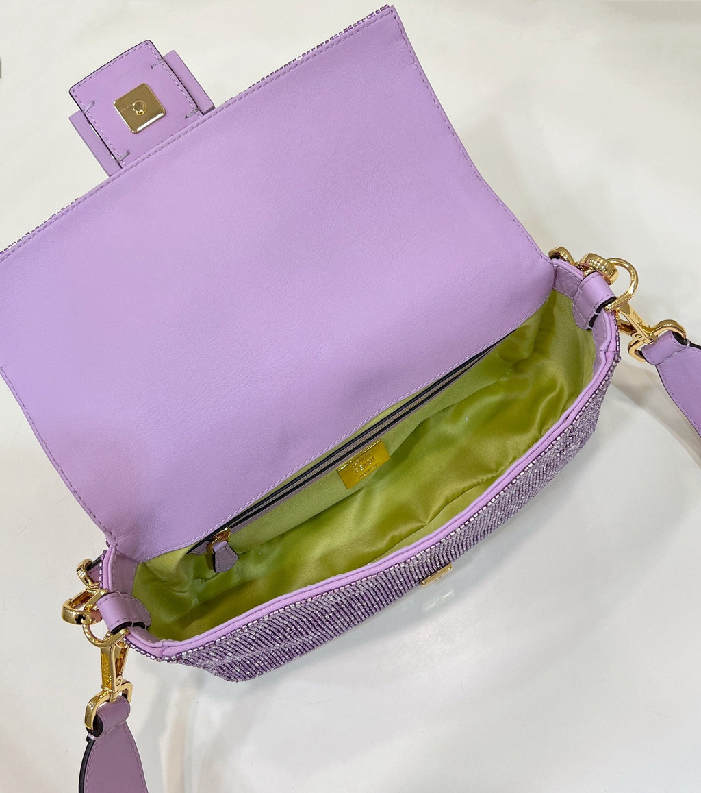 Fendi Baguette Bag 8BR600 Purple Beaded bag with two-tone FF motif - Default Title - View 9