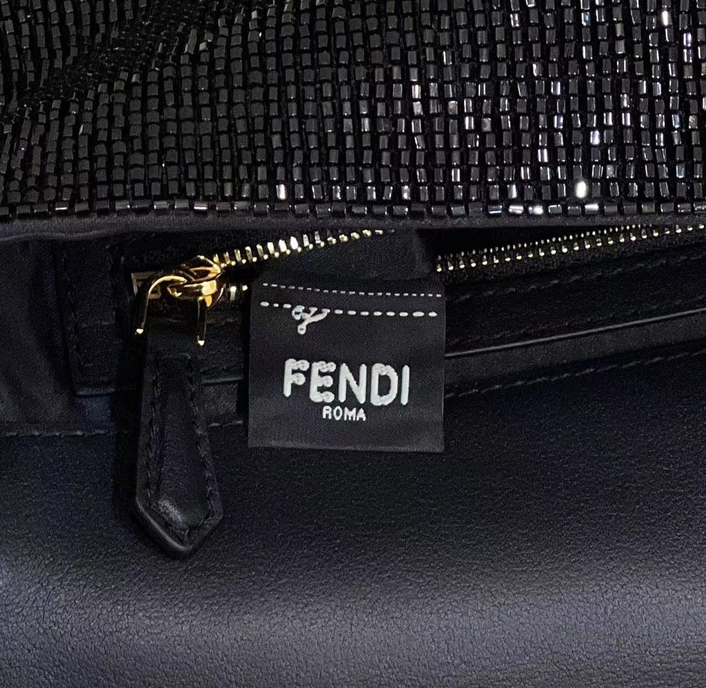 Fendi Baguette Bag 8BR600 Black Beaded bag with two-tone FF motif - Default Title - View 7