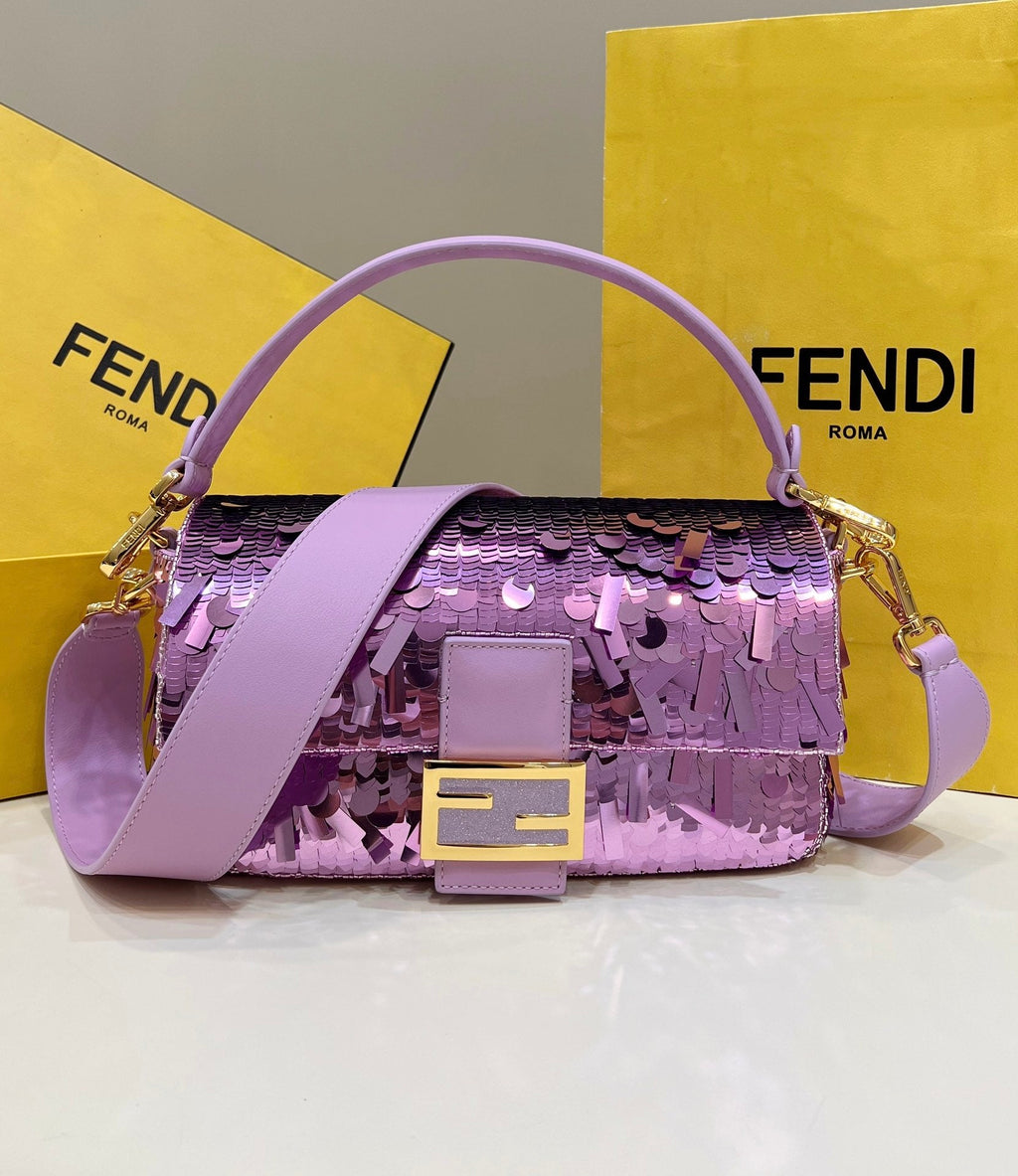 Fendi 8BR600 Baguette Bag embroidered with light purple sequins - Default Title - View 1